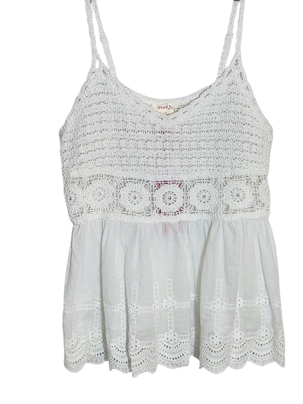Pinky Cotton White Crochet Top Size Medium NWT